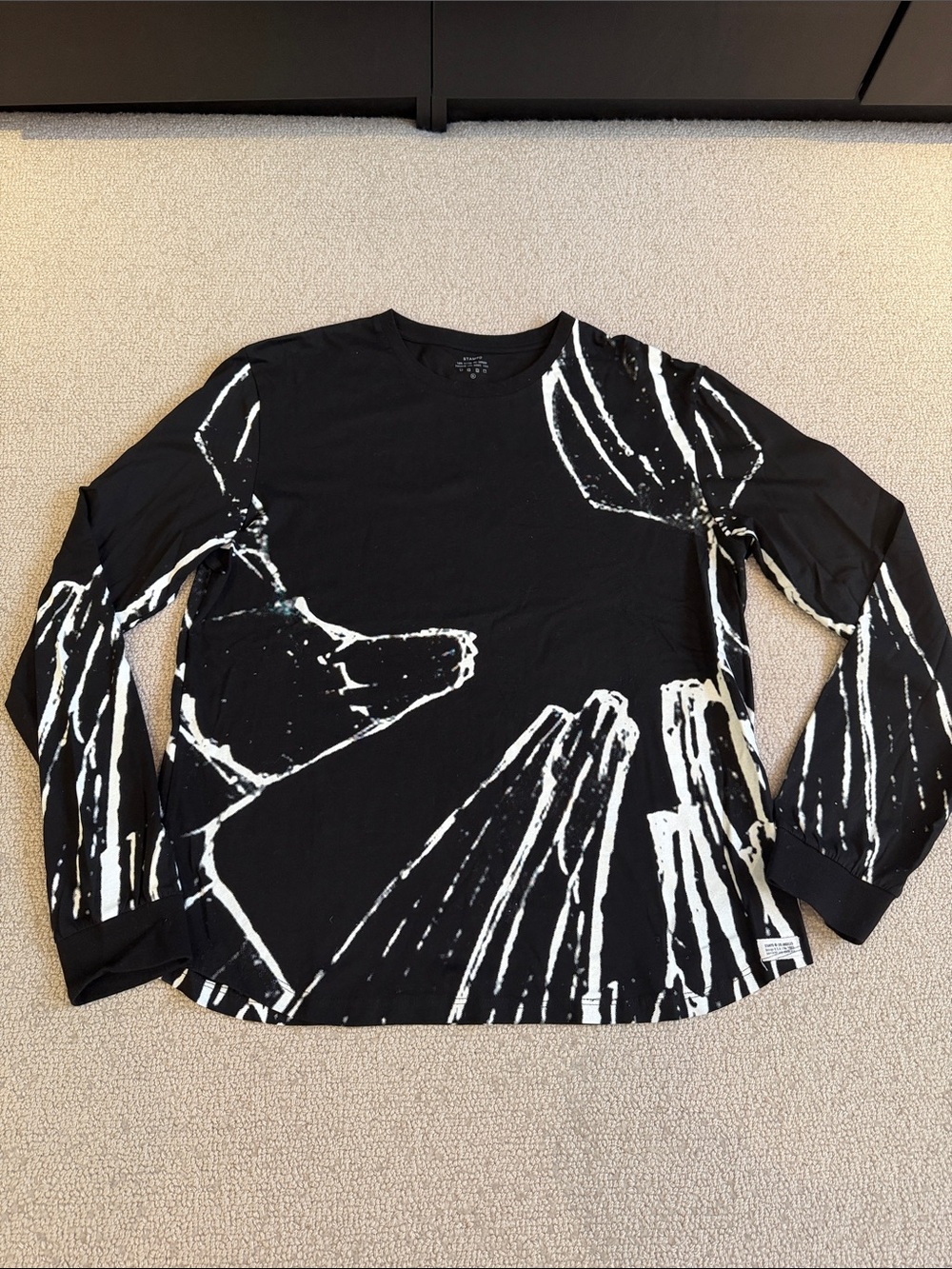 Stampd Black Long Sleeve Graphic Tee with White Abstract Print Size XL